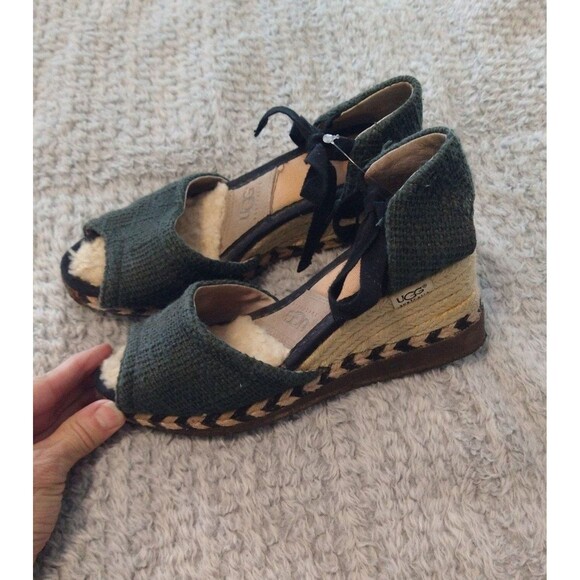 Ugg espadrille lace tie front Wedge sandal Size 6 Y2K Boho Hippie - Picture 2 of 11